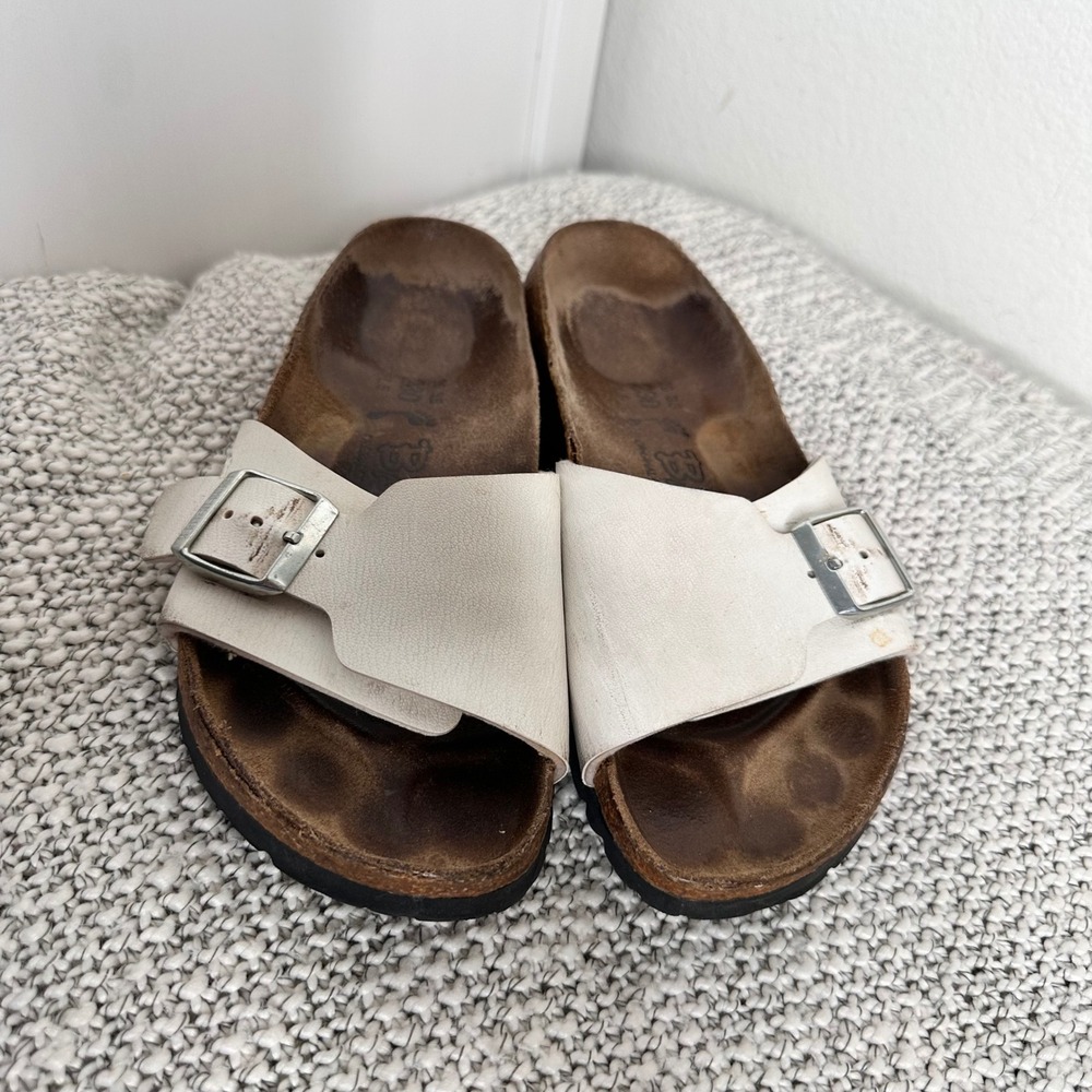 Birkenstock Birki's Madrid White Single Strap Buckle Slide Sandals Kids 36 4 4.5